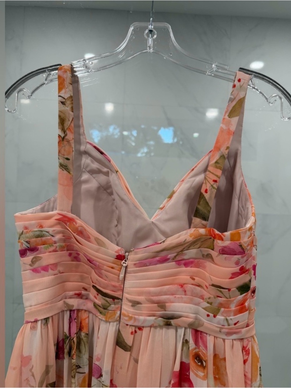 Azazie Chanel Pink Abstract Watercolor Floral Maxi Dress with Side Slit - Picture 9 of 12